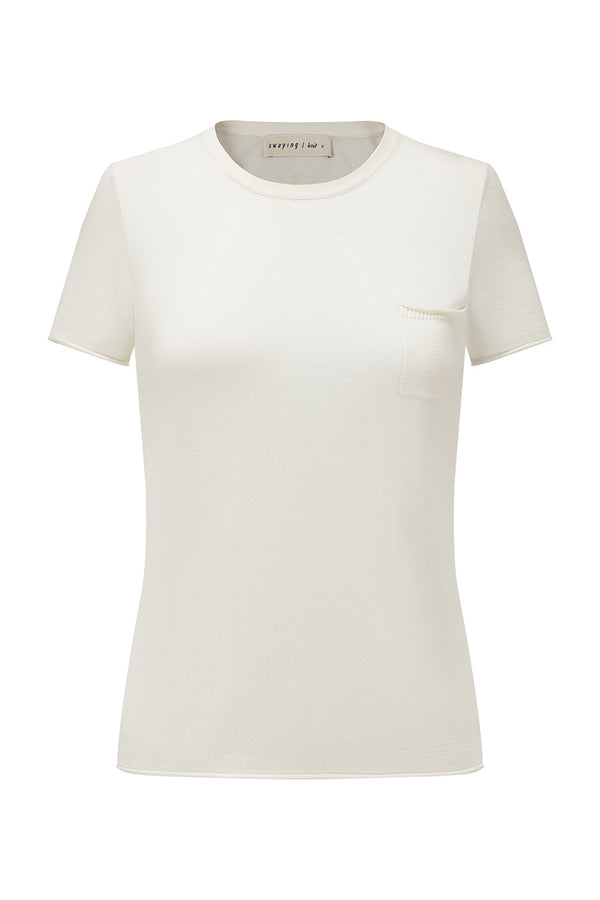 SWAYING 24 Early Autumn Silk Round Neck Short Sleeve Top T-shirt SW-SW24PF1T21-BAI White 820682343252